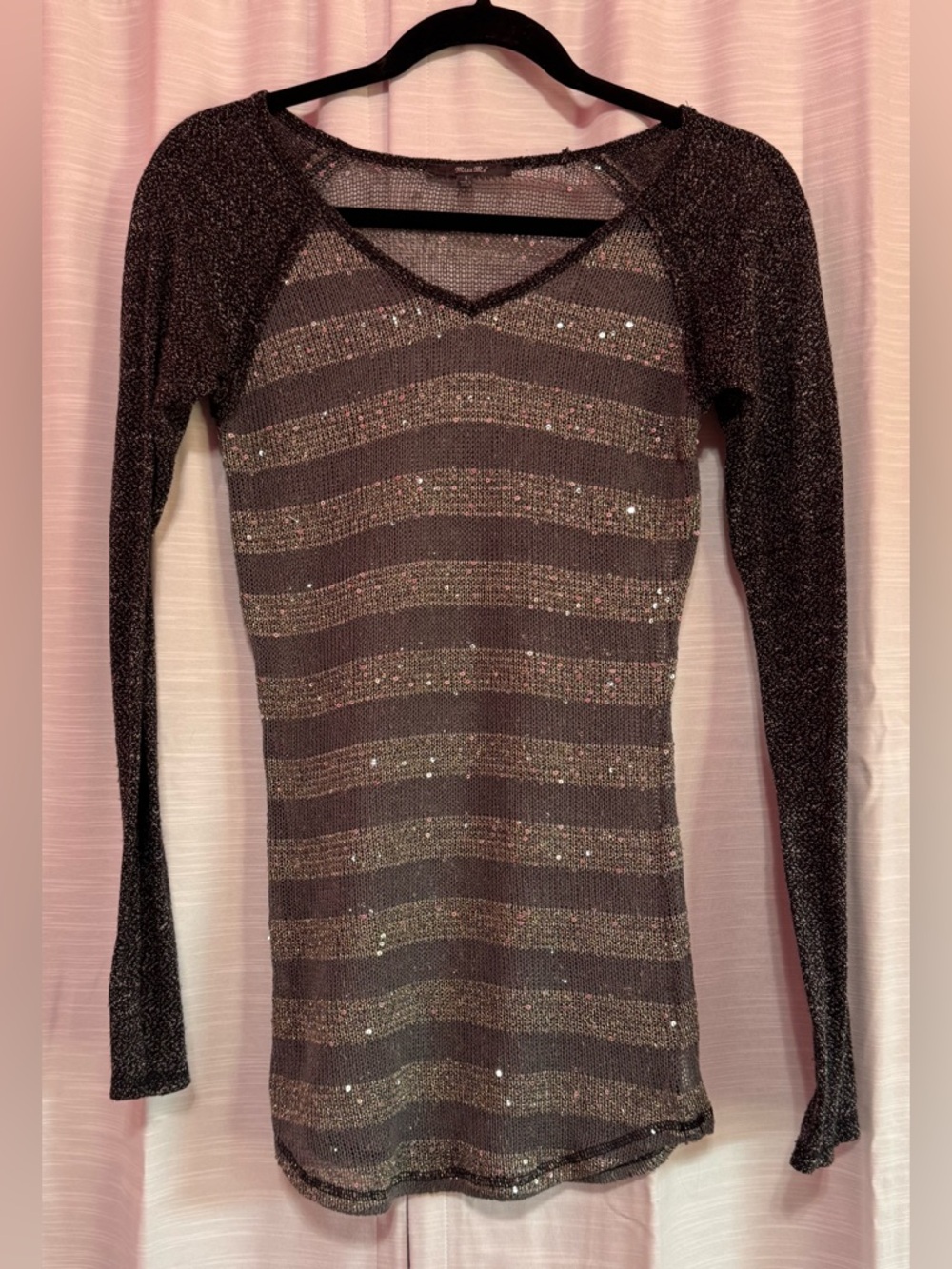 Miss Me striped glitter Y2K top